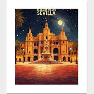 Plaza de España Seville Spain Travel Tourism Retro Vintage Posters and Art